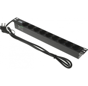 PDU 9 розеток DIN49440  (нем. cтанд.) 1U,  шнур 2м вилка DIN49441  (нем. станд.),  алюминиевый профиль,  черный
