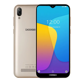 Doogee X90 Gold,  6.1'' 19:9 600x1280,  1.3GHz,  4 Core,  1GB RAM,  16GB,  up to 128GB flash,  5Mpix+8Mpix / 5Mpix,  2 Sim,  2G,  3G,  BT,  Wi-Fi,  GPS,  Micro-USB,  3400mAh,  Android 9.0  (Pie),  150g,  153.9x72.8x9.9,  "Waterdrop" Screen,  Face Unlock