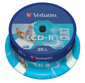 Verbatim 43439 80min CD-R 700МБ 52x SuperAzo Photo Printable пласт.коробка,  на шпинделе  (25шт. / уп.)
