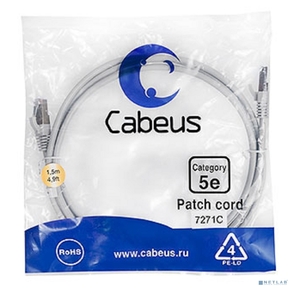 Cabeus PC-FTP-RJ45-Cat.5e-1.5m Патч-корд F / UTP,  категория 5е,  2xRJ45 / 8p8c,  экранированный,  серый,  PVC,  1.5м
