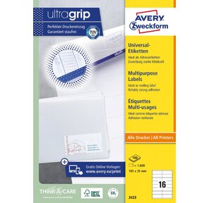 Этикетки Avery Zweckform 3423 A4 105x35мм 16шт на листе / 70г / м2 / 100л. / белый самоклей. универсальная
