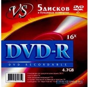 Диск DVD+R VS 4.7 Gb,  16x,  Конверт  (5),   (5 / 250)
