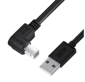 GCR Кабель 0.5m USB 2.0,  AM / BM угловой левый,  черный,  28 / 28 AWG