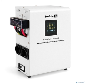 Exegate EX291743RUS Стабилизатор напряжения ExeGate Master AV-10000  (10000ВА,  140-260В,  цветной дисплей,  220В±8%,  КПД 98%,  5 уровней защиты,  задержка,  усиленный метал.корпус,  клем.колодка+евророзетка, 