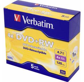 Диск DVD+RW Verbatim 4.7Gb 4x DataLife+ Jewel Case  (5шт) 43229