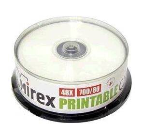Диск CD-R Mirex 700 Mb,  48х,  Cake Box  (25),  Ink Printable  (25 / 300)