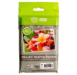 Фотобумага Cactus CS-GA623050ED 10x15 / 230г / м2 / 50л. / белый глянцевое для струйной печати