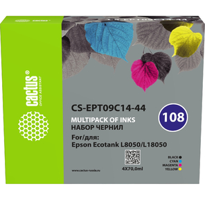 Чернила Cactus CS-EPT09C14-44 108 многоцветный набор 4x70мл для Epson Ecotank L8050 / L18050