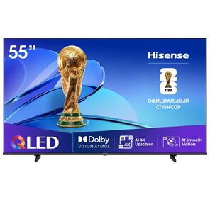 Телевизор ЖК 55'' Hisense /  55",  QLED,  Ultra HD,  Smart TV  (ОС VIDAA U9),  Wi-Fi,  DVB-T2 / T / C / S2 / S,  2х7W,  CI+ (1.4),  3хHDMI,  2хUSB,  Works with Alexa,  Alexa Built-in,  VIDAA Voice,  Yandex,  Black 2025