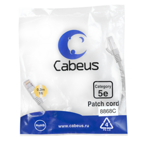Cabeus PC-FTP-RJ45-Cat.5e-0.3m-LSZH Патч-корд F / UTP,  категория 5е,  2xRJ45 / 8p8c,  экранированный,  серый,  LSZH,  0.3м