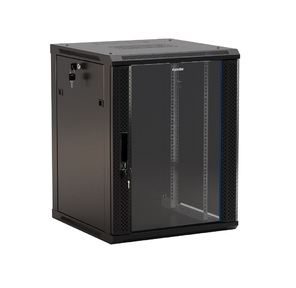 Hyperline TWB-0666-GP-RAL9004 Шкаф настенный 19-дюймовый  (19&quot;),  6U,  367x600х600мм,  стеклянная дверь с перфорацией по бокам,  ручка с замком,  цвет черный  (RAL 9004)  (разобранный)
