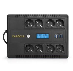 Exegate EX293858RUS ИБП ExeGate NEO Smart LHB-1000.LCD.AVR.8SH.CH.USB <1000VA / 650W,  LCD,  AVR,  8*Schuko,  USB,  4*USB-порта для зарядки,  Black>