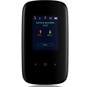Портативный LTE Cat.6 Wi-Fi маршрутизатор Zyxel LTE2566-M634  (вставляется сим-карта),  802.11ac  (2, 4 и 5 ГГц) до 300+866 Мбит / с,  поддержка LTE / 4G / 3G,  цветной дисплей,  питание micro USB,  батарея до 10 ч