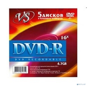 Диск DVD-R VS 4.7 Gb,  16x,  Конверт  (5),   (5 / 250)