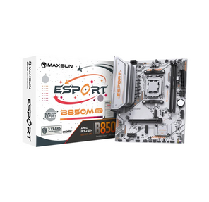 MAXSUN MS-eSport B850M WIFI ICE,  AM5,  B850,  2*DDR5,  2*SATA 3.0,  2*M.2,  USB 3.2,  USB 2.0,  Type-C,  1*PCIE 16,  1*PCIE 1,  HDMI+DP,  mATX