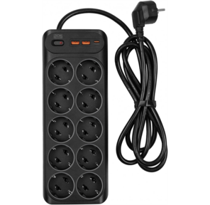 Сетевой фильтр Powercom сетевой фильтр,  3 метра,  10 розеток,  USB-Ax2,  USB Type-C,  16А / 4кВт,  cечение провода: 1, 5мм2,  цвет черный,  1 год гарантии  (2065290)