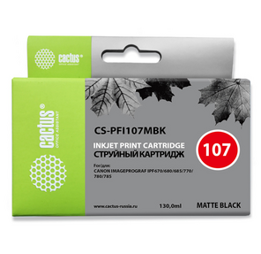 Картридж струйный Cactus CS-PFI107MBK черный матовый  (130мл) для Canon IP iPF670 / iPF680 / iPF685 / iPF770 / iPF780 / iPF785