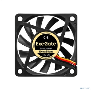 Вентилятор 12В DC ExeGate ExtraSilent ES06010B3P  (60x60x10 мм,  2-Ball  (двойной шарикоподшипник),  3pin,  2000RPM,  16dBA)