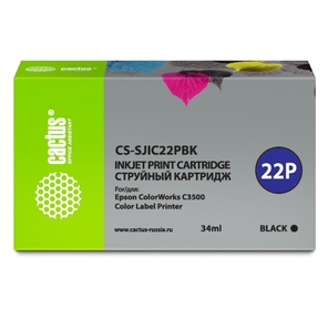 Картридж струйный Cactus CS-SJIC22PBK черный  (34мл) для Epson ColorWorks C3500