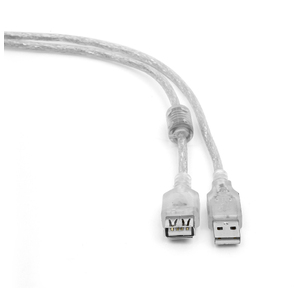 Cablexpert Кабель удлинитель USB2.0 Pro,  AM / AF,  3м,  экран,  2 феррит.кольца,  прозрачный  (CCF-USB2-AMAF-TR-10)