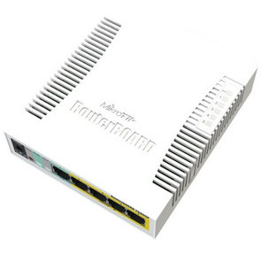 MikroTik RB260GSP with 5 Gigabit ports and SFP cage,  SwOS,  plastic case,  PSU,  POE-OUT