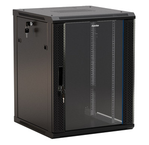 Hyperline TWB-2245-GP-RAL9004 Шкаф настенный 19-дюймовый  (19"),  22U,  600х450мм,  стеклянная дверь с перфорацией по бокам,  ручка с замком,  цвет черный  (RAL 9004)  (разобранный)