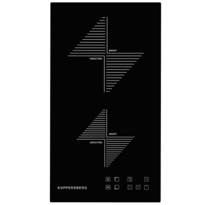 Kuppersberg ICO 302 Индукционная независимая варочная поверхность стеклокерамическая,  домино,  ширина 30 см,  2 зоны индукционного нагрева,  сенсорное управление,  3 цифровых дисплея,  9 уровней мощности,  таймер,   автоотключение,  защита от перелива,  защита от детей,  индикаторы остаточного тепла,  Stop & Go,  цвет черный /  прямой край