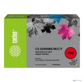 Чернила Cactus CS-GI490BK / M / C / Y голубой / пурпурный / желтый / черный набор 4x100 мл для Canon Pixma G1400 / G2400 / G3400