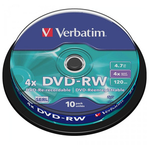 Диск DVD-RW 4.7ГБ 4x Verbatim 43552 пласт.коробка,  на шпинделе  (10шт. / уп.)