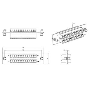 Hyperline FO-FPM-W120H32-24LC-BL Панель для FO-19BX с 24 LC адаптерами,  24 волокна,  одномод OS1 / OS2,  120x32 мм,  адаптеры цвета синий  (blue)