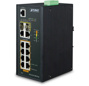 IP30 Industrial L2 / L4 8-Port 10 / 100 / 1000T 802.3at PoE + 2-Port 10 / 100 / 100T + 2-Port 100 / 1000X SFP Managed Switch  (-40~75 degrees C),  dual redundant power input on 48~56VDC terminal block,  SNMPv3,  802.1Q VLAN,  IGMP Snooping,  SSL,  SSH,  ACL