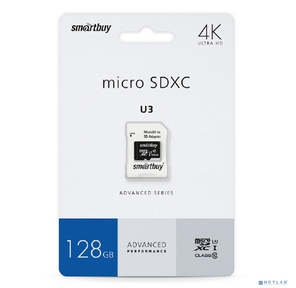 Micro SecureDigital 128GB Smartbuy U3 V30 A1 Advanced R / W up to 90 / 55 с адапт  (SB128GBSDU1A-AD)