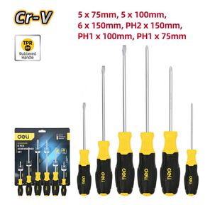 Набор отверток Deli DL630006N 6шт SL5x75 + SL5x100 + SL6x150 + PH1x75 + PH1x100 + PH2x150 сталь Cr-V,  двухкомпонентная прорезиненная рукоять