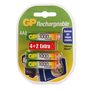 Аккумулятор GP Rechargeable 1000AAAHC4 / 2 AAA NiMH 1000mAh  (6шт) блистер