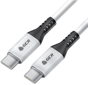 GCR Кабель 1.0m Type C-C,  для MacBook 18W,  белый,  AL корпус белый,  черный ПВХ,  GCR-53122