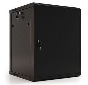 Hyperline TWB-0966-SR-RAL9004 Шкаф настенный 19-дюймовый  (19"),  9U,  500x600х600мм,  металлическая передняя дверь с замком,  две боковые панели,  цвет черный  (RAL 9004)  (разобранный)