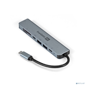 Exegate EX293983RUS Док-станция ExeGate DUB-21C / PD / CR / H  (кабель-адаптер USB Type-C --> 2xUSB3.0 + Card Reader + PD 100W + HDMI 4K@60Hz,  Plug&Play,  серый)