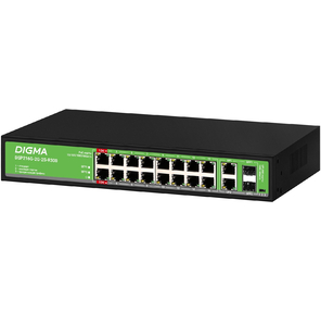 Коммутатор Digma DSP216G-2G-2S-R300  (L2) 18x1Гбит / с 2SFP 16PoE 16PoE+ 2PoE++ 300W неуправляемый