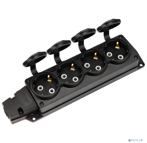 Rexant  (111-224) Розетка  (колодка) влагозащищенная с крышкой 4 гнезда COMPACT,  с / з,  16А,  IP54,  каучук,  черная