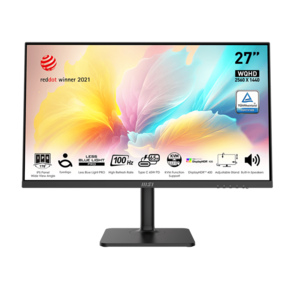 MSI Modern MD272QXP 27" 16:9 WQHD (2560x1440) IPS Flat,  1ms (MPRT),  1000:1,  100M:1,  300nit,  178 / 178,  HDMI 1.4b,  DP 1.2,  2xUSB 2.0 Type-A,  USB 2.0 Type-B,  Speaker,  Tilt,  Swivel,  Height,  Pivot,  100Hz,  Black,  1y war-ty