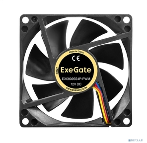 Вентилятор 12В DC ExeGate EX08025S4P-PWM  (80x80x25 мм,  Sleeve bearing  (подшипник скольжения),  4pin,  PWM,  0-2300 RPM,  0-23dBA)