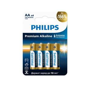 Philips Батарейки LR6M4W / 51 АА алкалиновые 1, 5v,  LR6-4BL Premium  (4 / 48 / 144 / 17280). Блистер 4 шт.