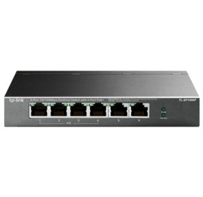 4-port 10 / 100 Mbit  /  s unmanaged PoE + switch with 2 10 / 100 Mbit / s Uplink ports,  metal case,  desktop installation,  4 802.3 af / at PoE+ ports,  2 10 / 100 Mbit / s Uplink ports