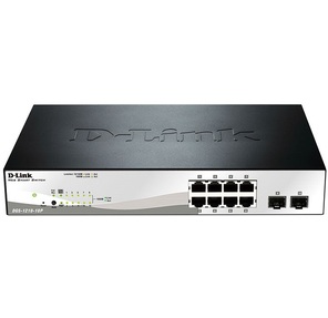 D-Link DGS-1210-10P / F1A,  L2 Smart Switch with  8 10 / 100 / 1000Base-T ports and 2 1000Base-X SFP ports  (8 PoE ports 802.3af / 802.3at  (30 W),  PoE Budget 78 W). 16K Mac address,  802.3x Flow Control,  4K of 8