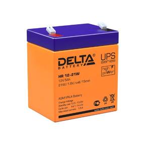 Аккумуляторная батарея Delta HR 12-21 W напряжение 12В,  емкость 5Ач,  клемма F2  (ДхШхВ: 90х70х101мм Полная высота 107мм; Вес 1, 8кг; Кол-во элементов 6; Срок службы 8лет; Гарантия 1год)