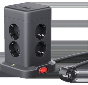 Сетевой фильтр 3м 3*1.5кв.мм 8розеток 16A 230В 2xUSB-A 2xUSB-C черный ILS 453 99631 DEFENDER