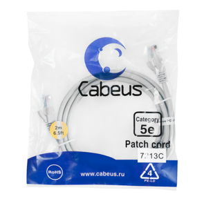 Cabeus PC-UTP-RJ45-Cat.5e-2m Патч-корд U / UTP,  категория 5е,  2xRJ45 / 8p8c,  неэкранированный,  серый,  PVC,  2м