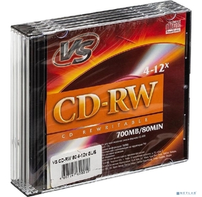 Диск CD-RW VS 700 Mb,  12x,  Slim Case  (5),   (5 / 200).
