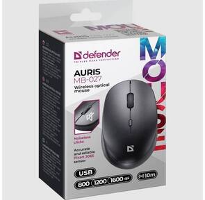 Defender Беспроводная оптическая мышь Auris MB-027 черный,  4D,  800-1600dpi,  бесшумная