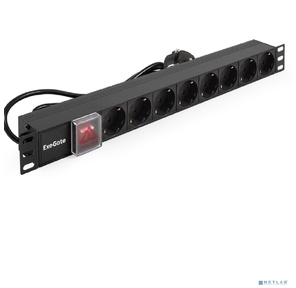 Exegate EX280842RUS Блок розеток ExeGate ServerPro PDU-19H803 Al-8S-EU2-SW,  19", 1U, алюм,  8Schuko,  евровилка,  2м